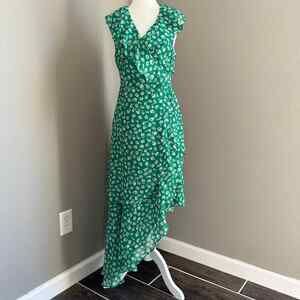 Lulu's Cornelia Green Floral Print Ruffled Wrap Midi Dress Spring Summer